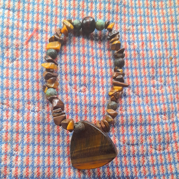 Hand Crafted Jewelry - Tiger Eye and 'African Turquoise' Stretch Bracelet